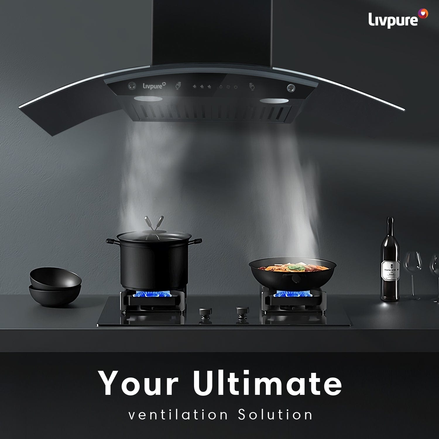 Livpure  Elega-90 Auto Clean Wall Mounted Chimney  (Black 1300 CMH)