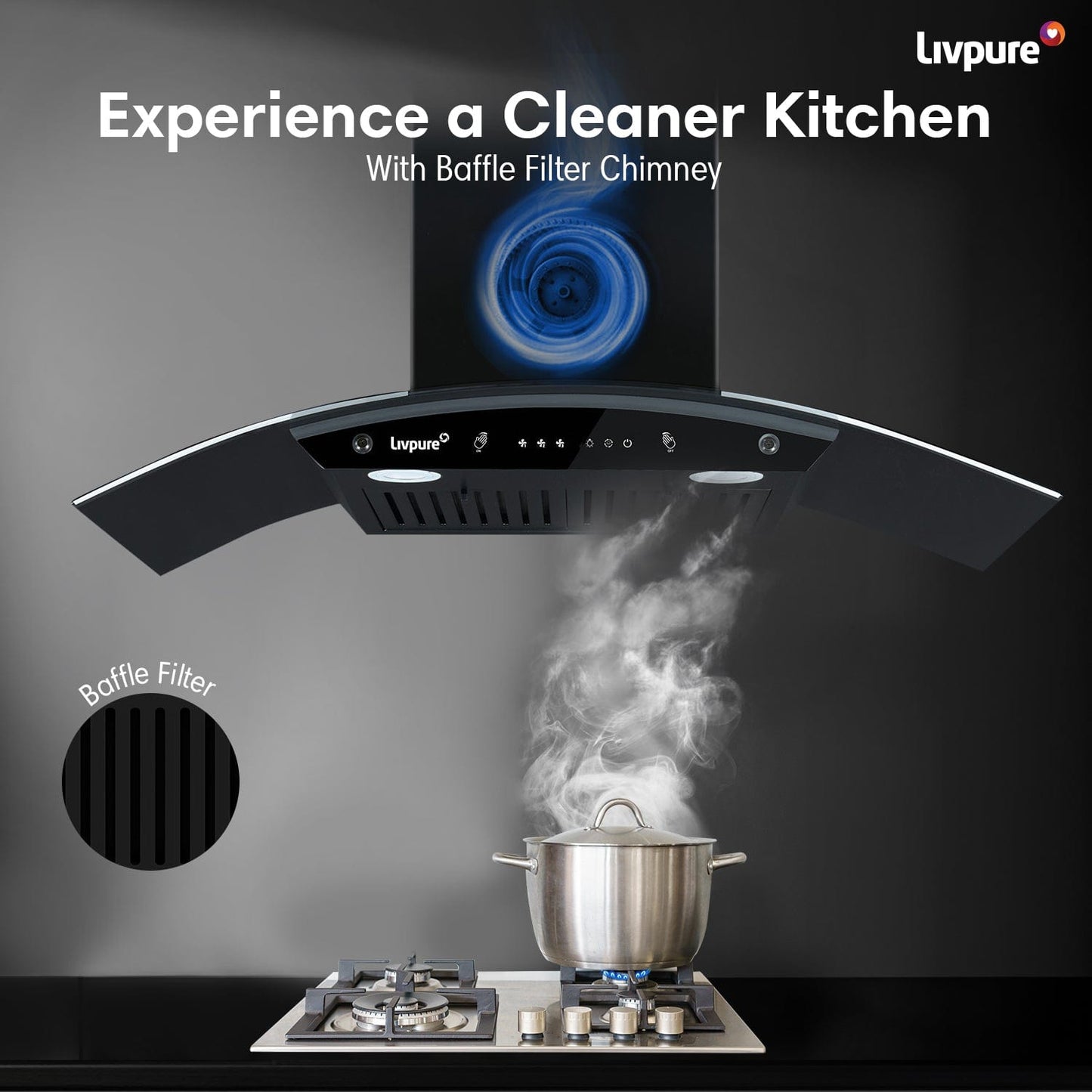 Livpure  Elega-90 Auto Clean Wall Mounted Chimney  (Black 1300 CMH)