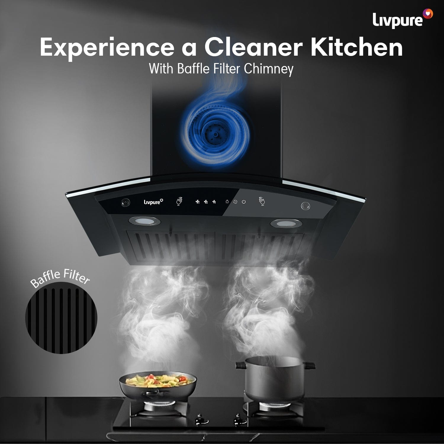 Livpure  Livpure Elega-60 Auto Clean Wall Mounted Chimney  (Black 1300 CMH)