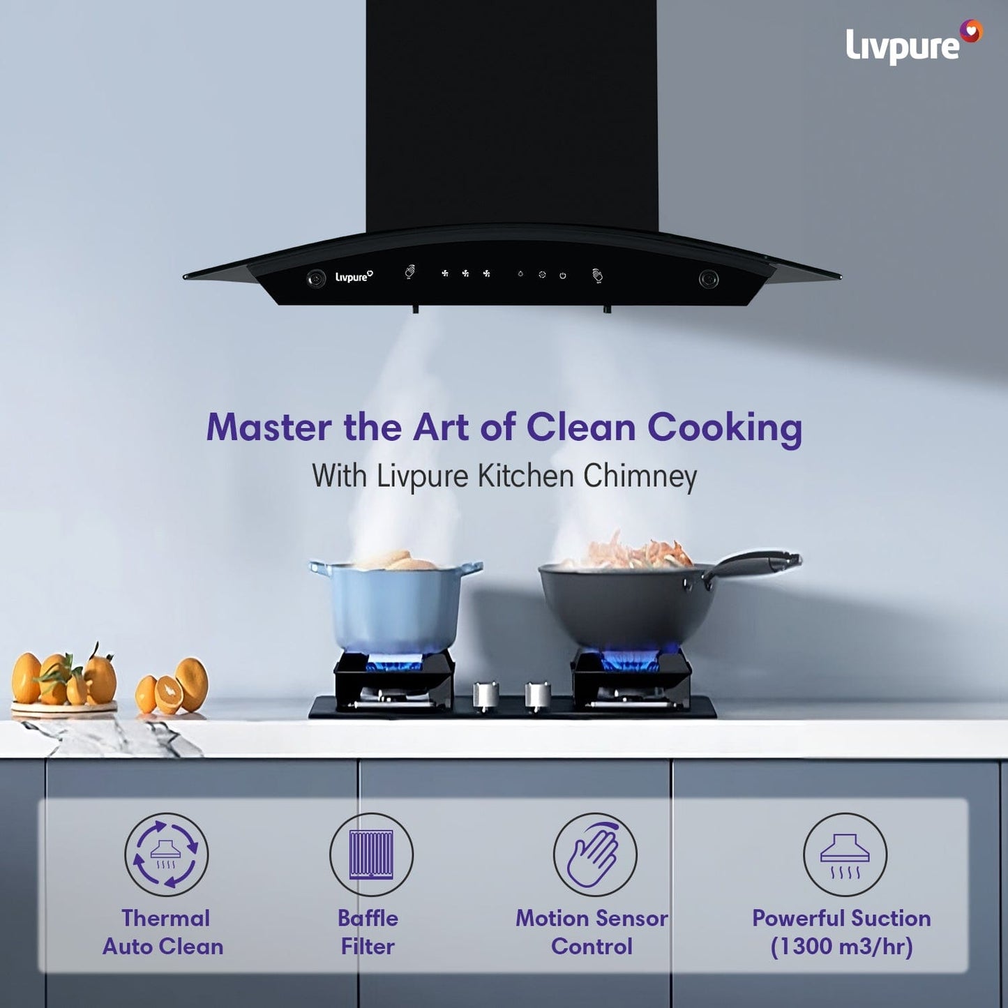 Livpure  Livpure Elega-60 Auto Clean Wall Mounted Chimney  (Black 1300 CMH)